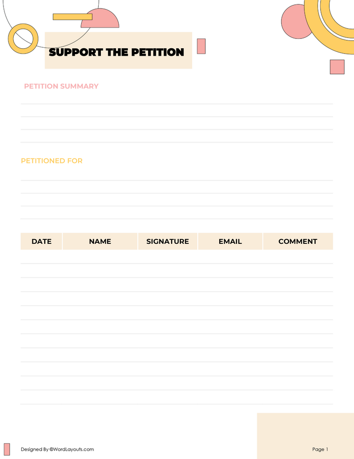 Printable Petition Template with Signatures WordLayouts Printable Petition Template with Signatures WordLayouts