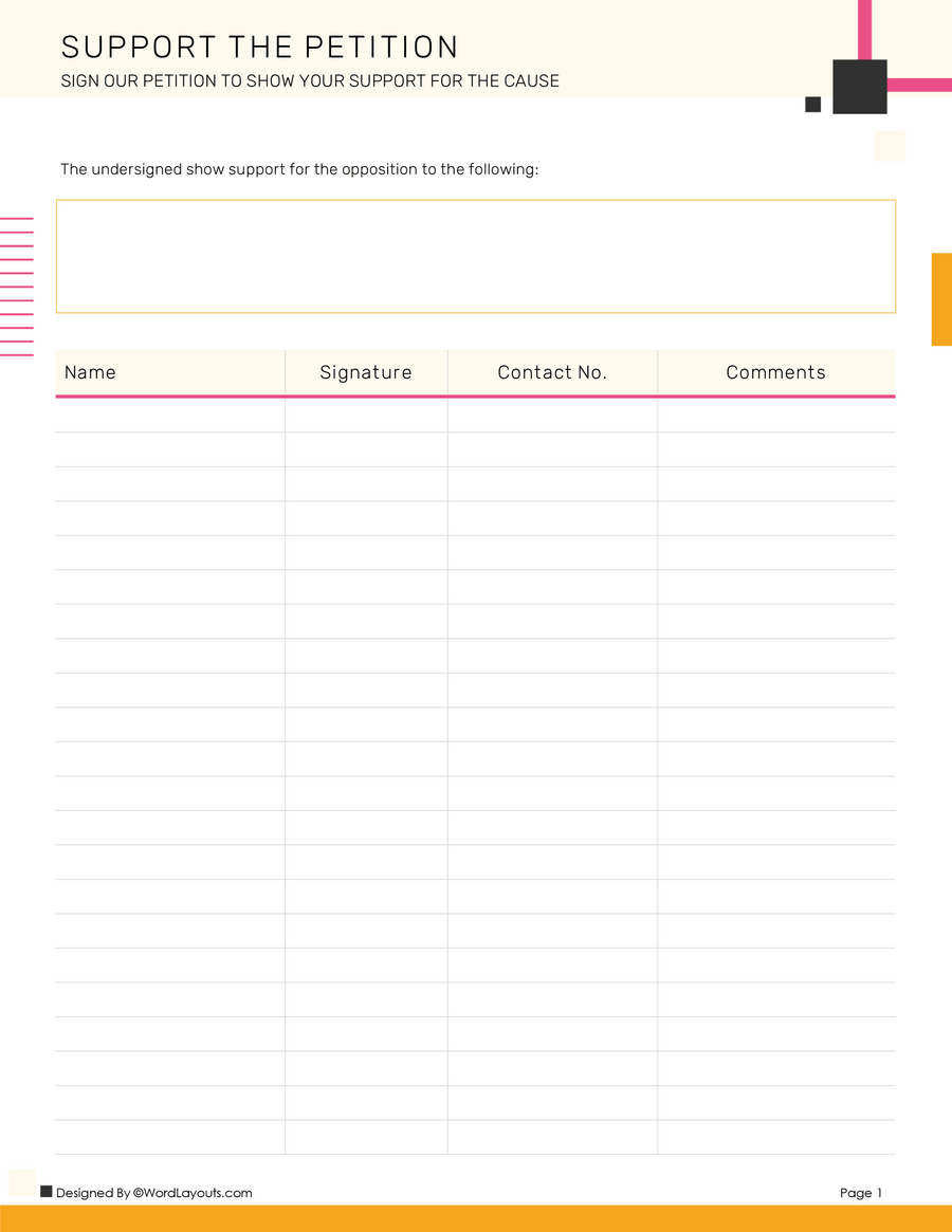 Printable Petition Template with Signatures WordLayouts