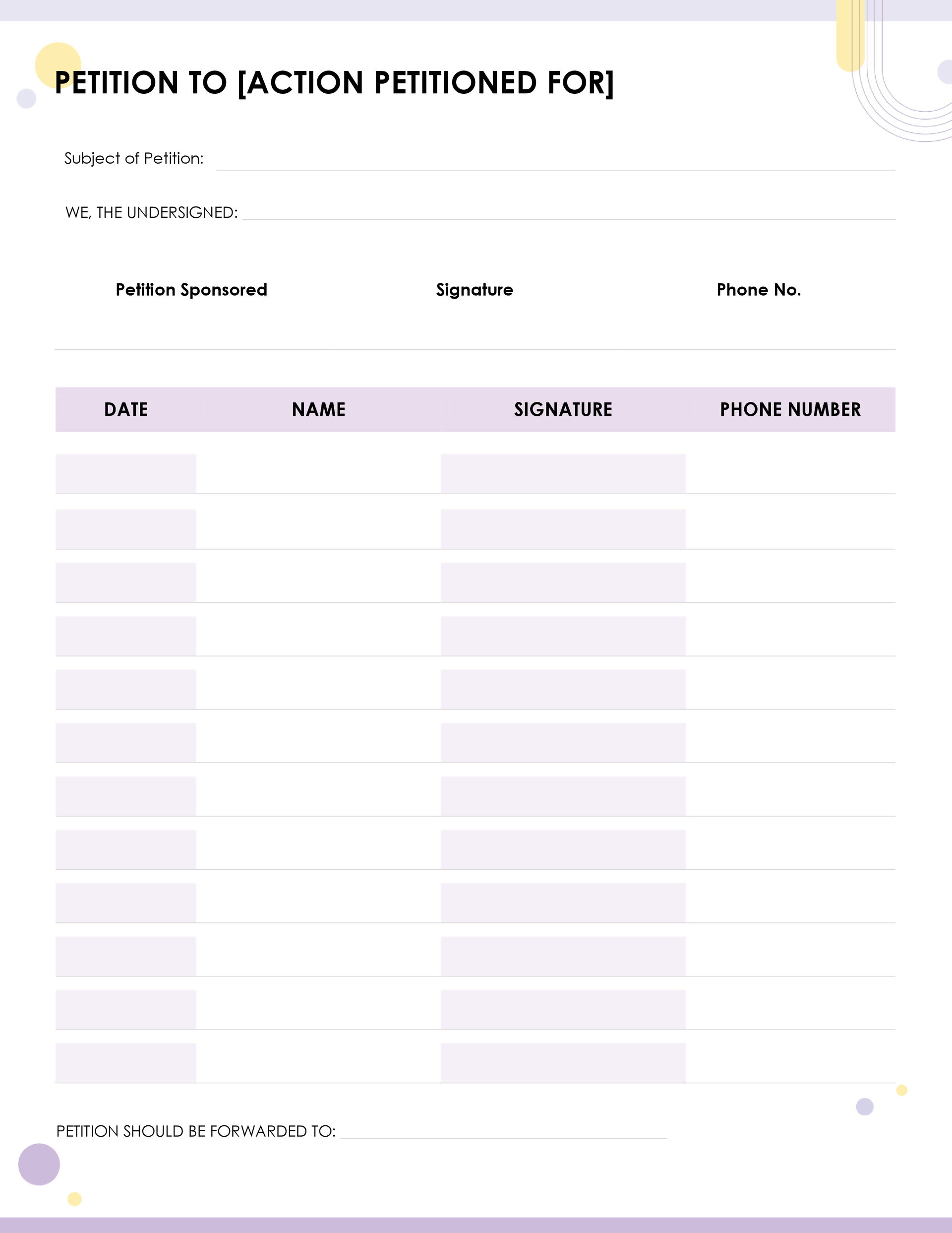 free petition sheet template with functional layout - wordlayouts
