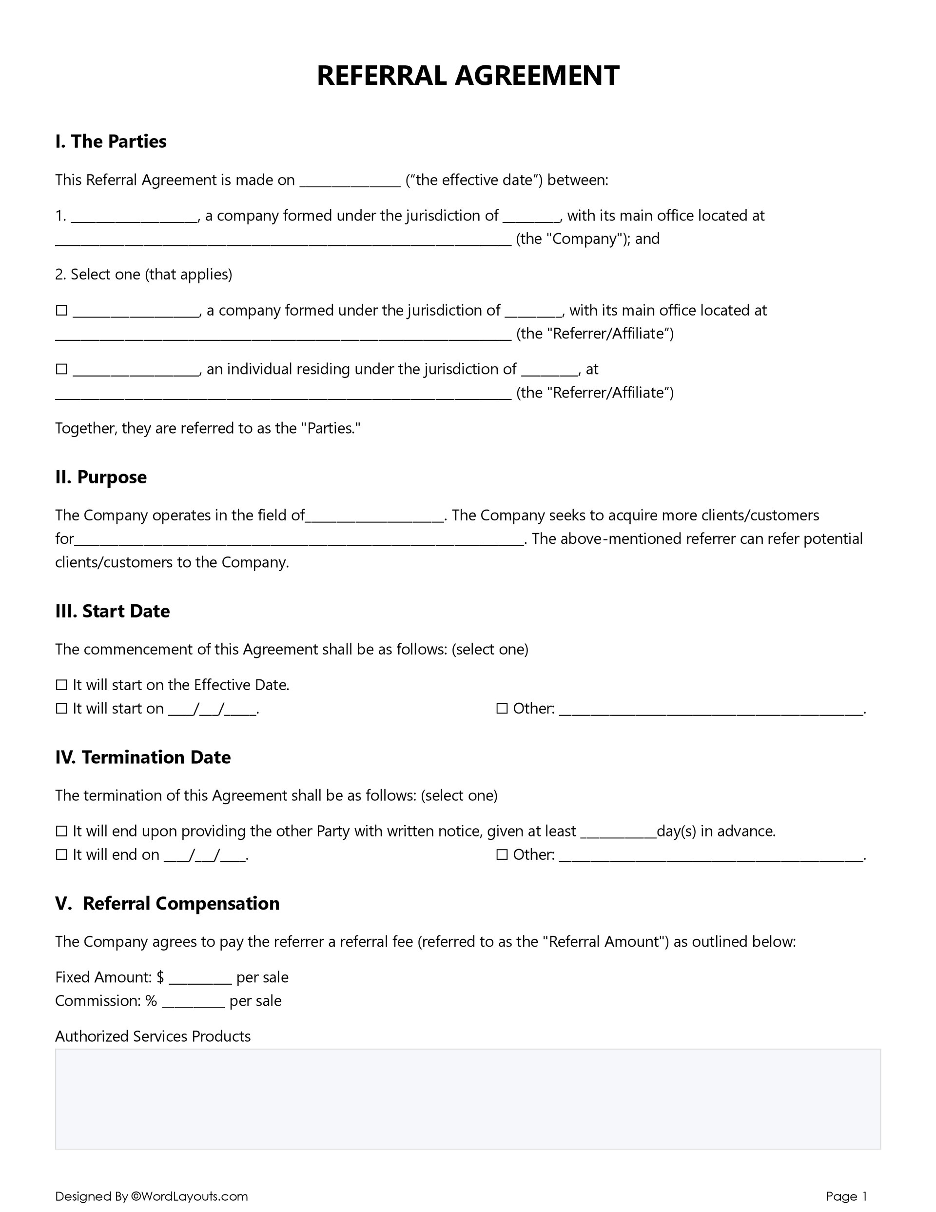 Free Referral Agreement Template - WordLayouts