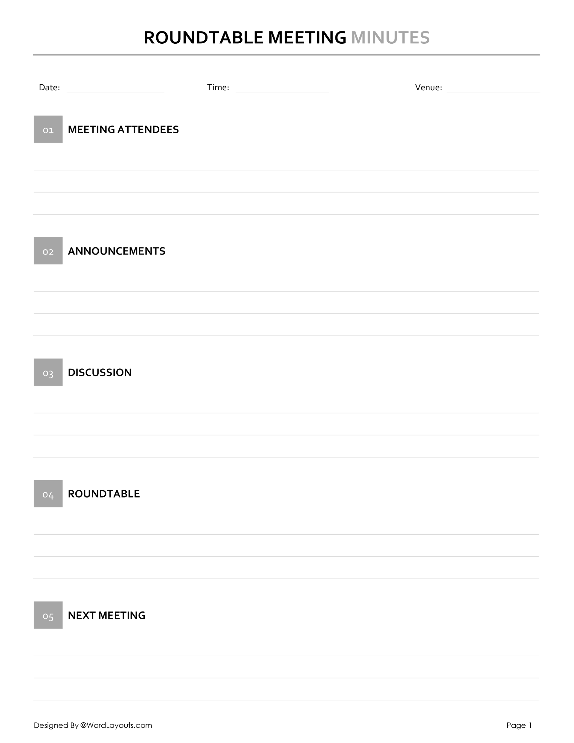 Roundtable Meeting Minutes Template - WordLayouts
