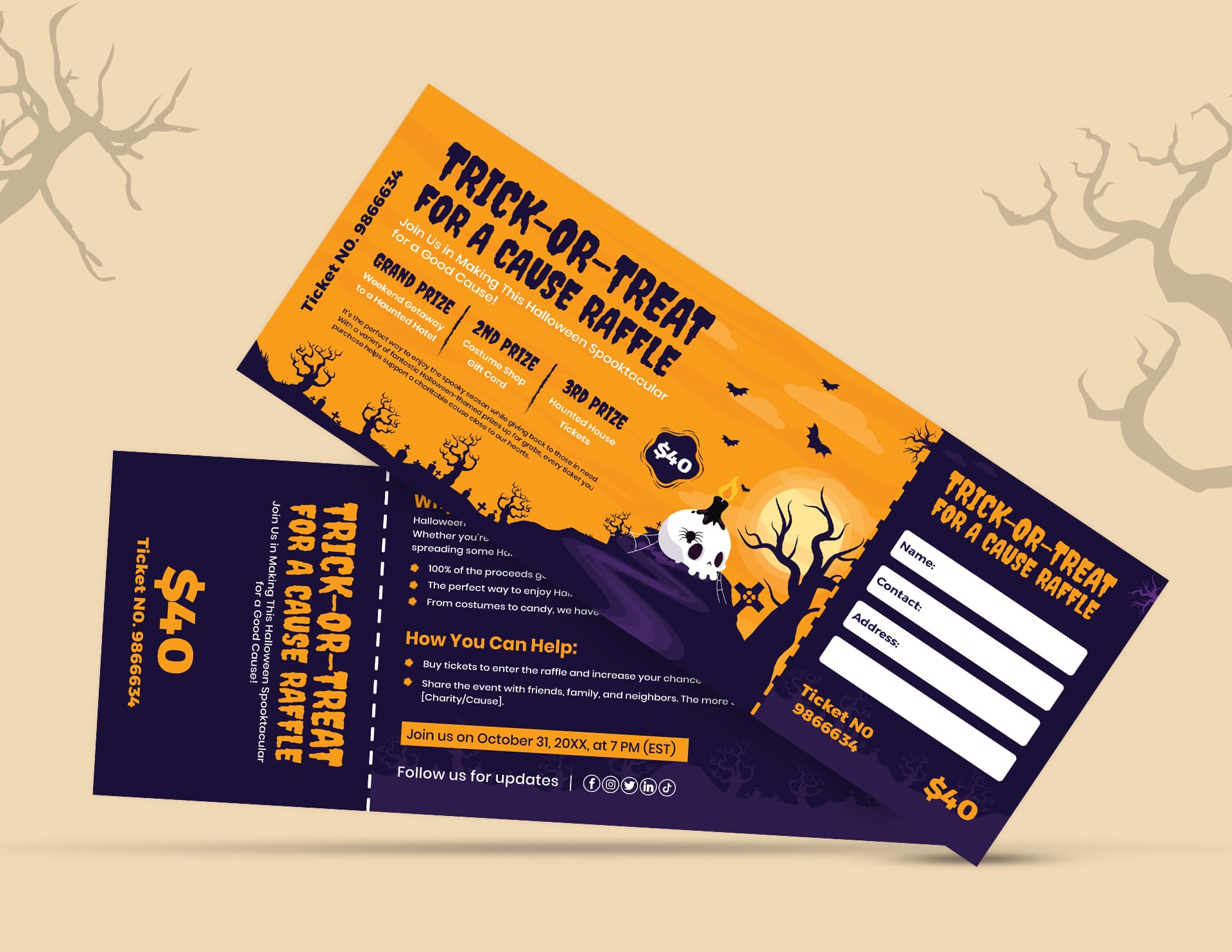 Free Printable Ticket Templates for Any Event - WordLayouts for Free Printable Halloween Raffle Tickets
