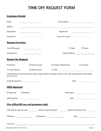 Employee Time Off Request Form - WordLayouts