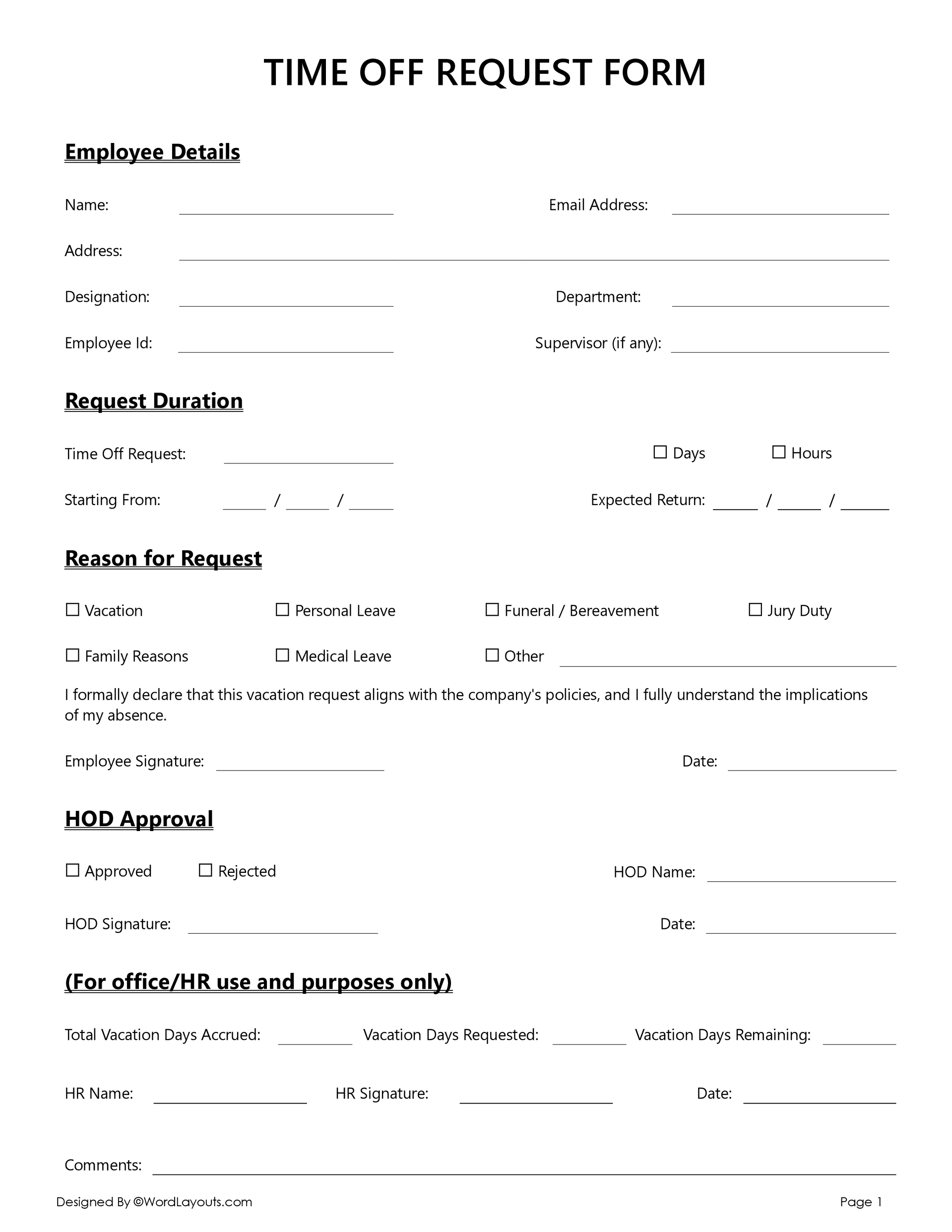 free hr forms, checklists, and templates - wordlayouts
