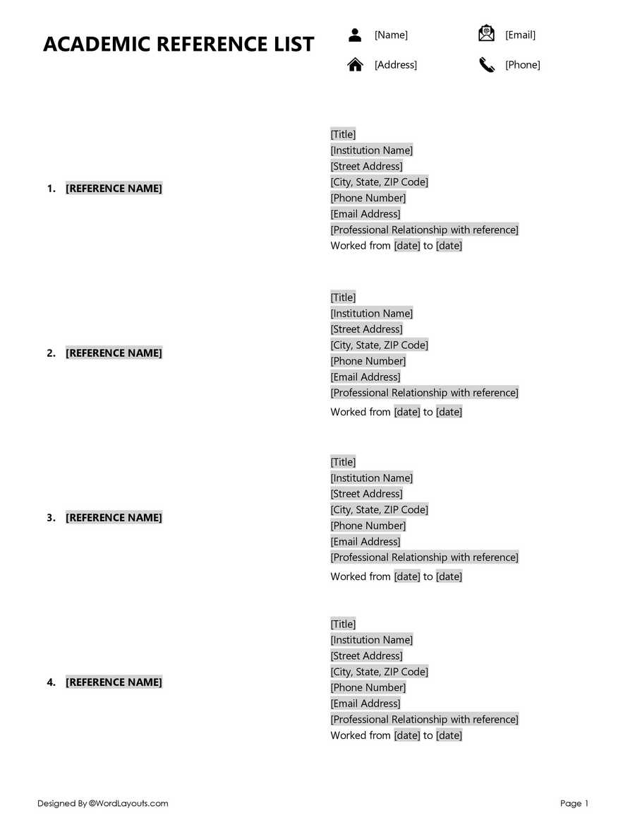 Free Templates to Make Reference Lists - WordLayouts