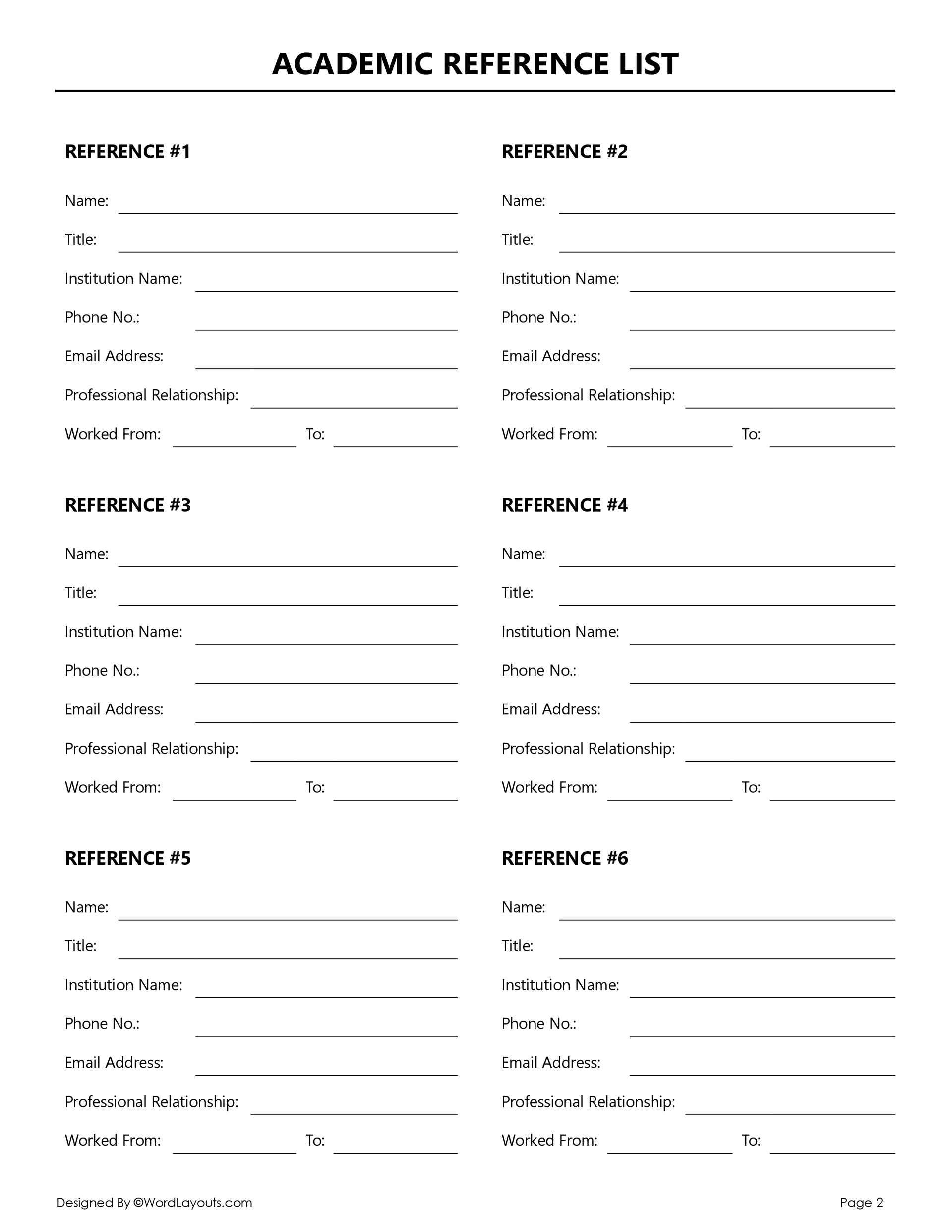 Free Templates to Make Reference Lists - WordLayouts