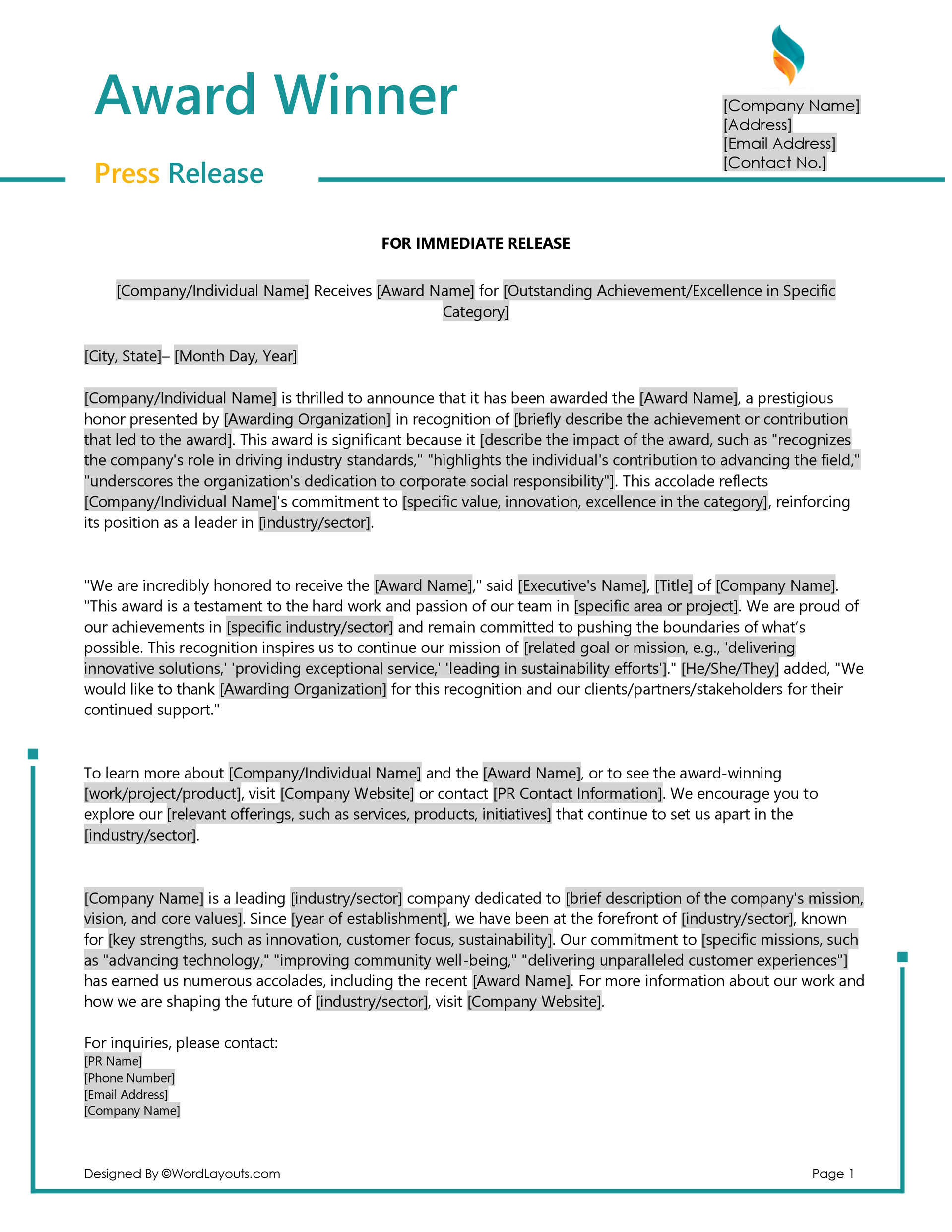 Standard Press Release Template WordLayouts Standard Press Release Template WordLayouts