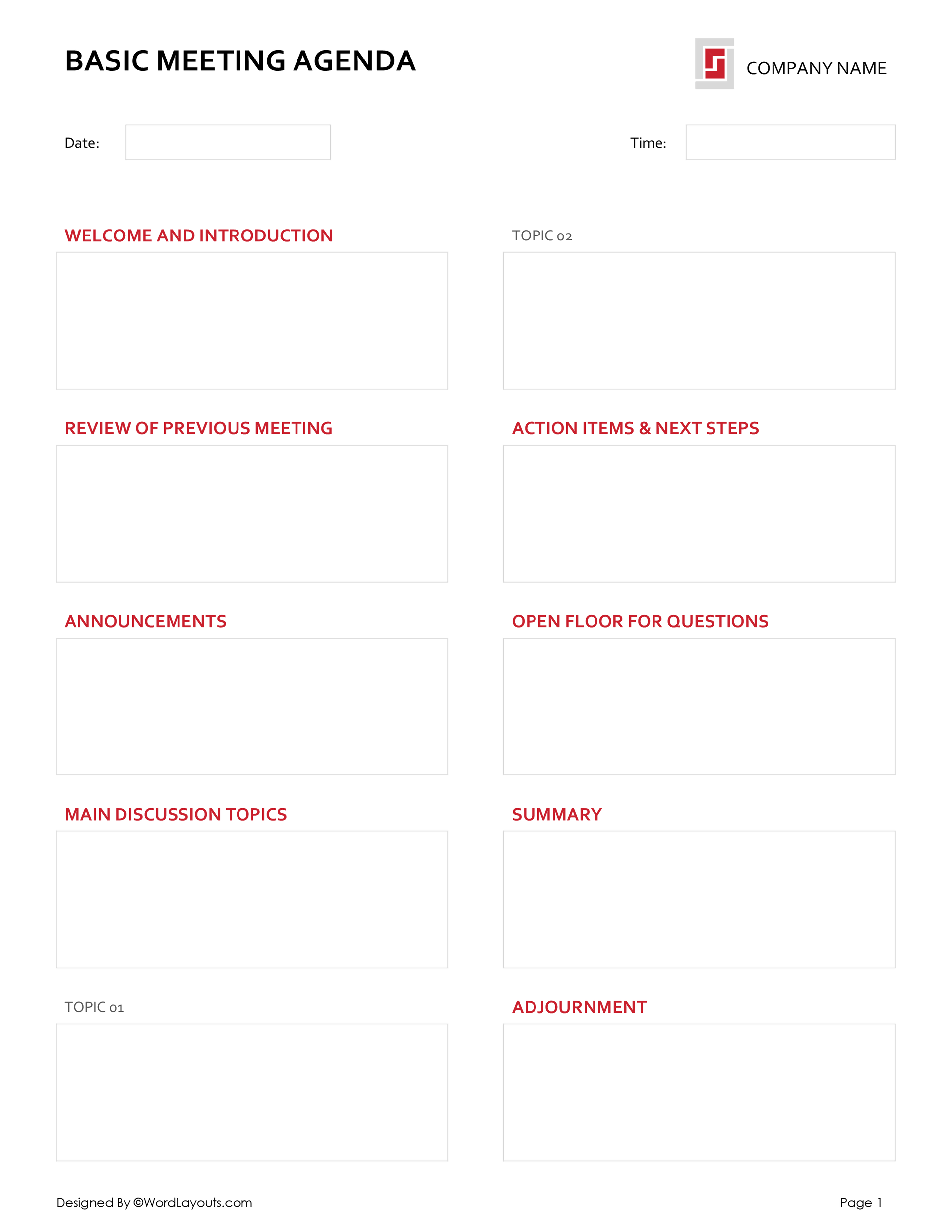 Effective Meeting Agenda Template WordLayouts