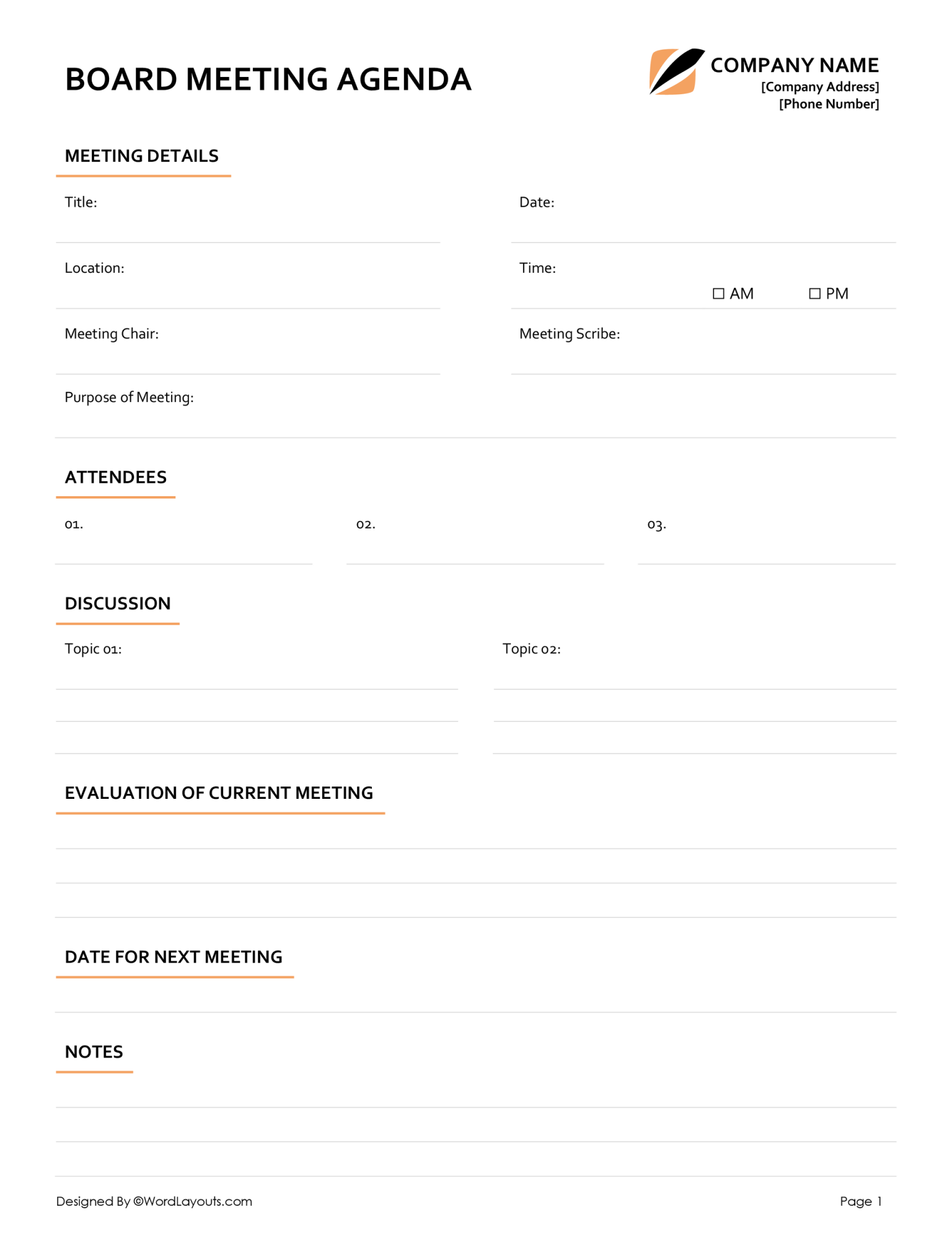 Free Board Meeting Agenda Templates - WordLayouts