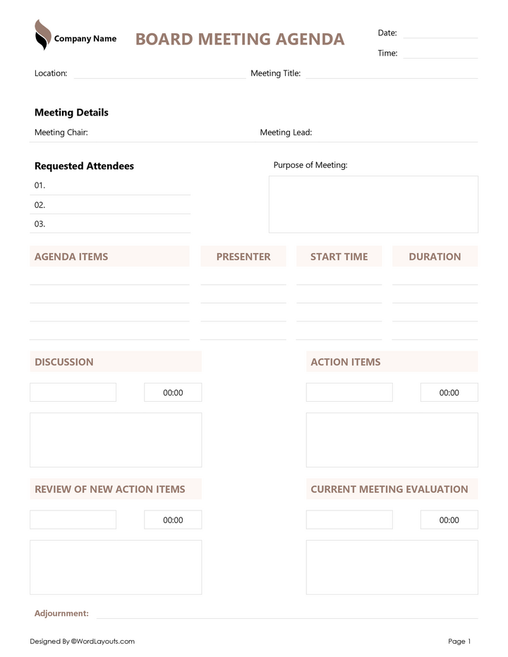 Free Board Meeting Agenda Templates - WordLayouts