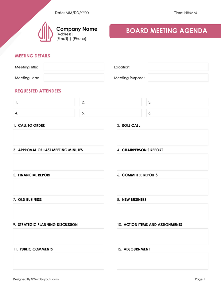 Board Meeting Template with Goals WordLayouts Board Meeting Template with Goals WordLayouts