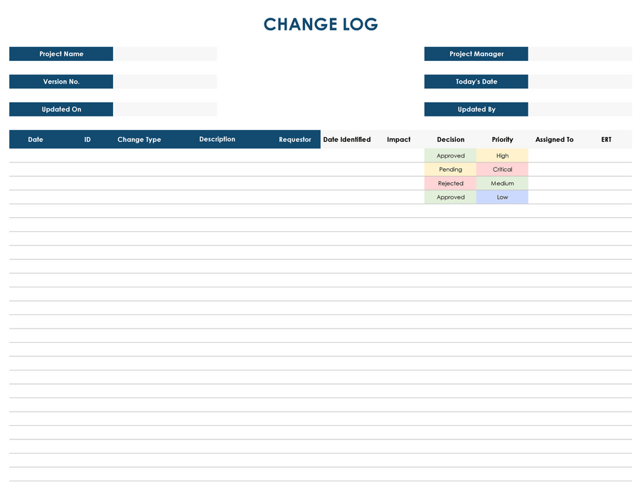Free Change Log Template - Excel - Google Sheets