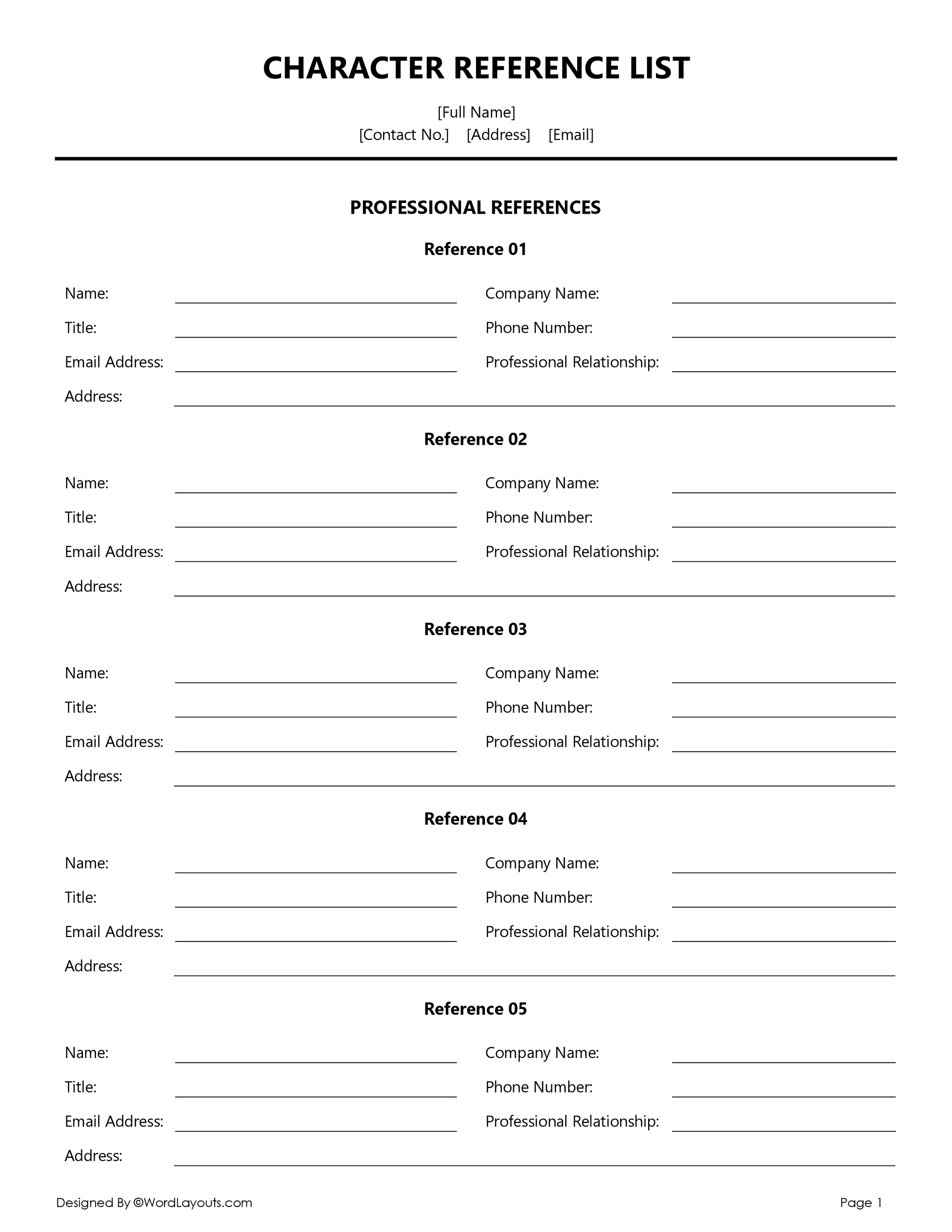 character reference list template 11 86eqtdwhv 01 character reference list template - editable word, gdocs
