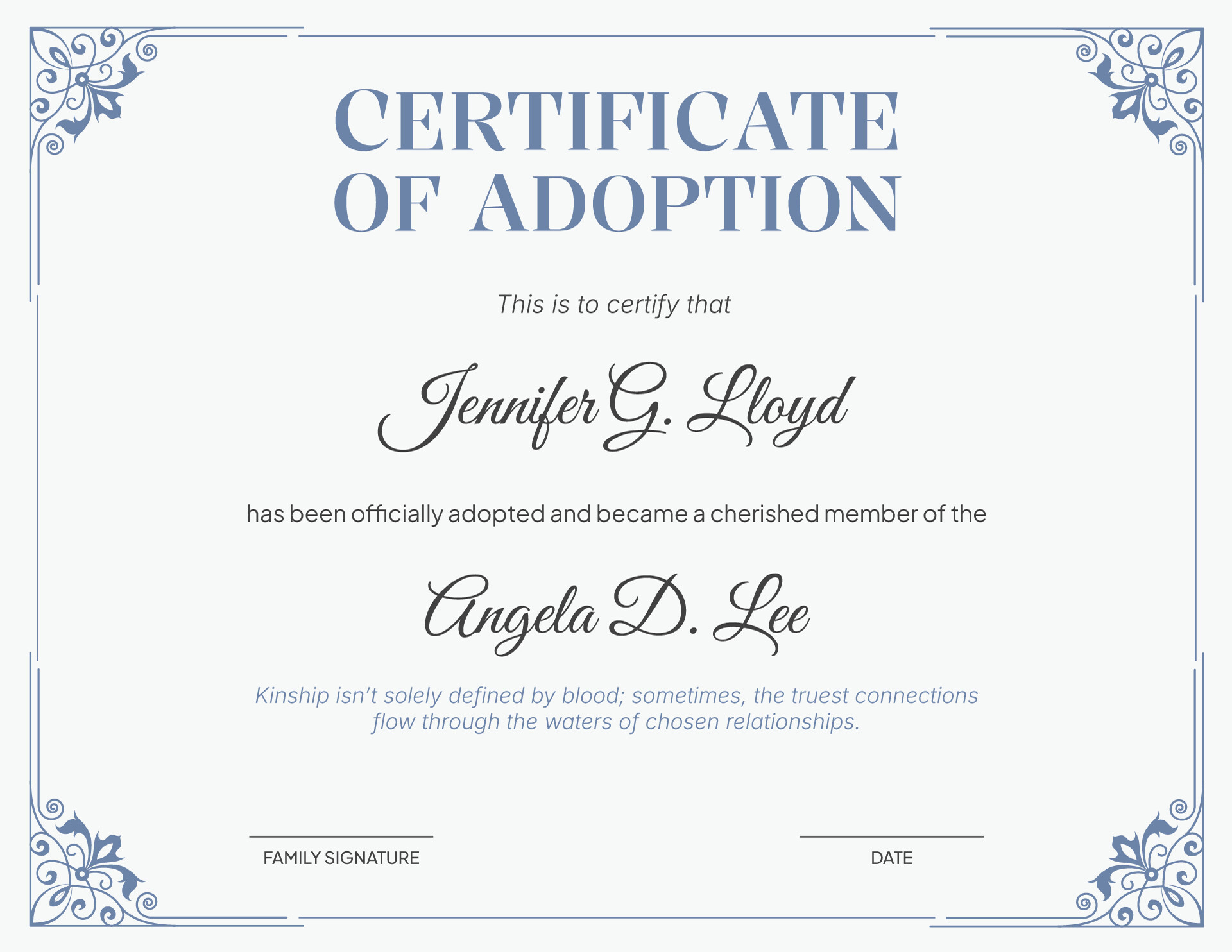 Cherished Adoption Certificate Template (Landscape) - WordLayouts