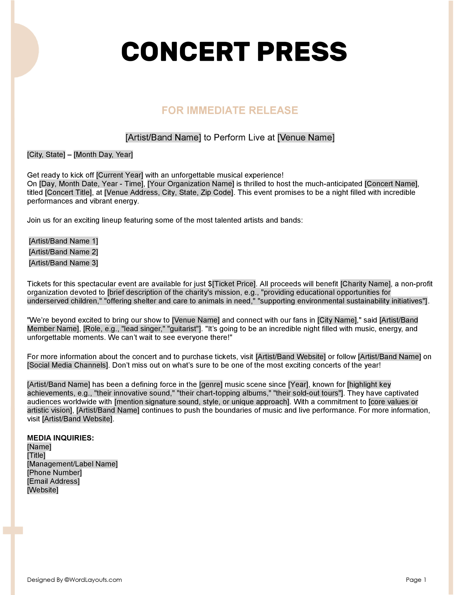 Standard Press Release Template WordLayouts Standard Press Release Template WordLayouts