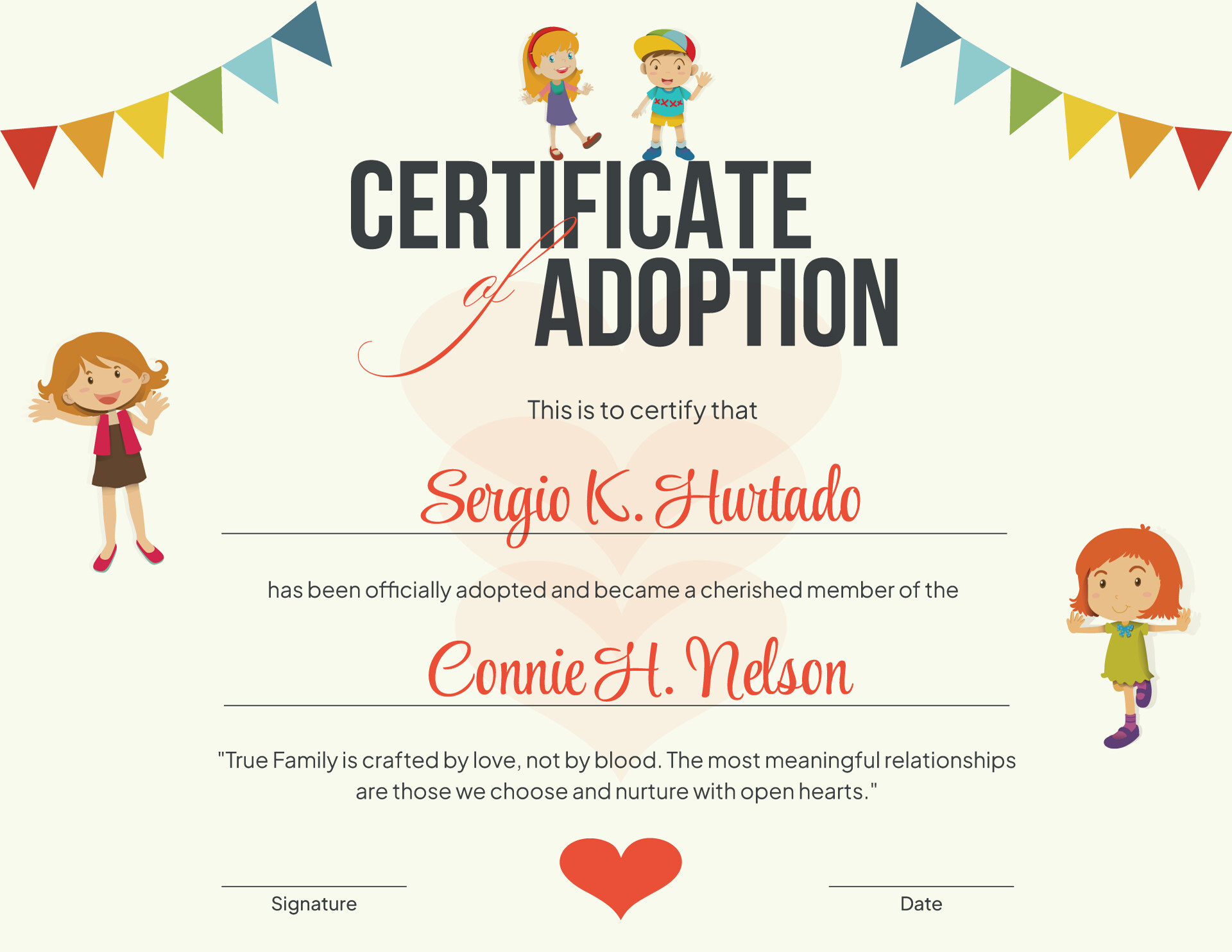 Classic Love Adoption Certificate Template (Landscape) - WordLayouts