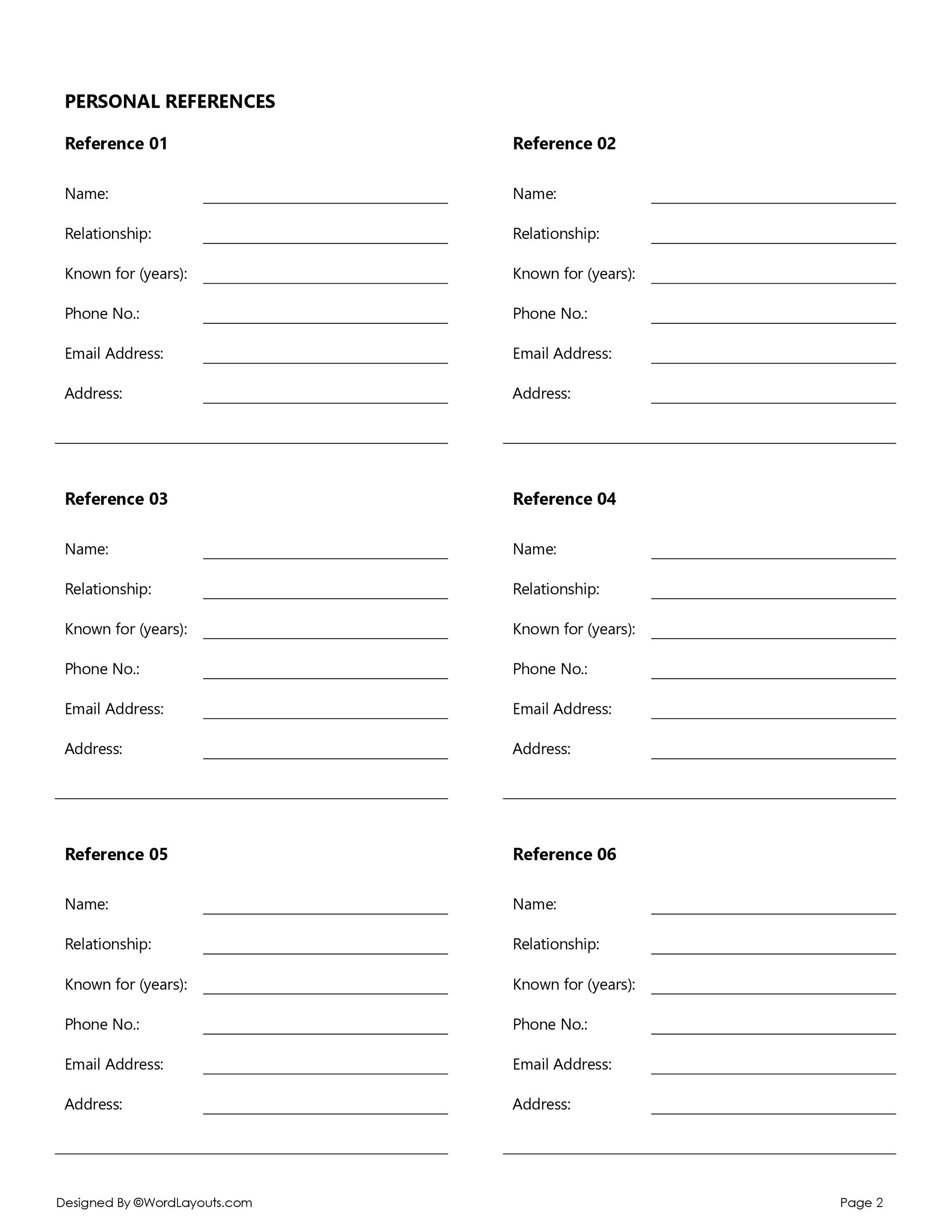Free Templates to Make Reference Lists - WordLayouts