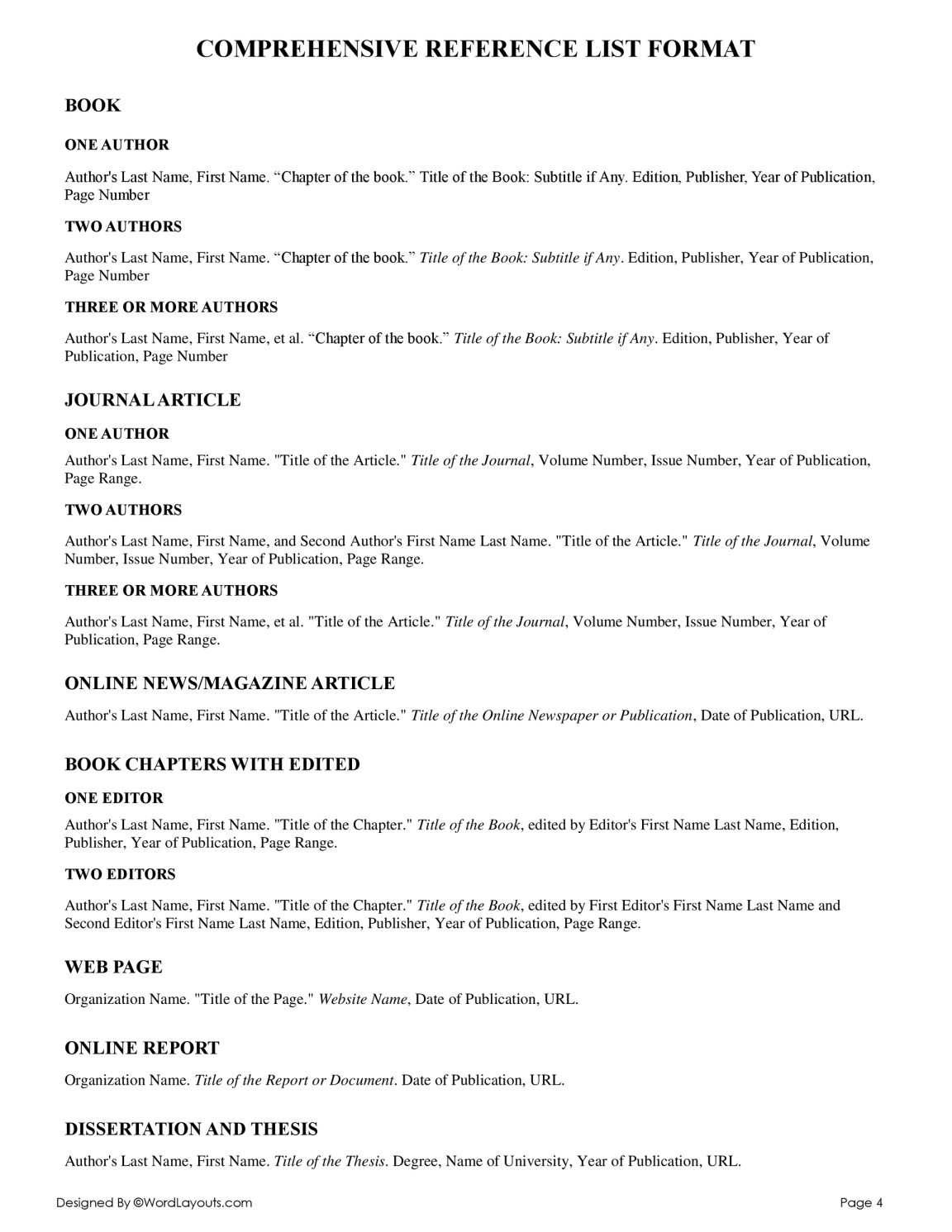 Free Templates to Make Reference Lists - WordLayouts