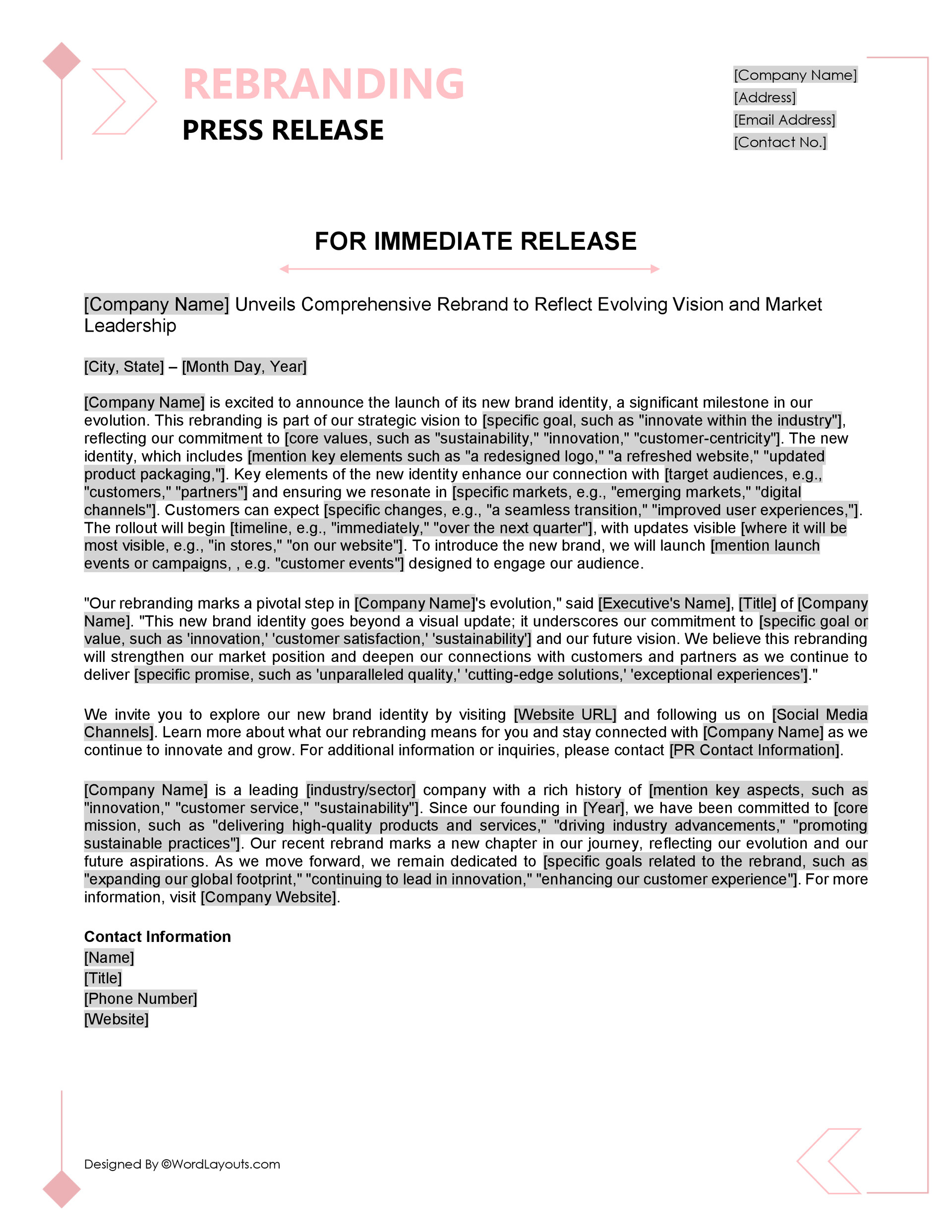 Event Press Release Template - WordLayouts