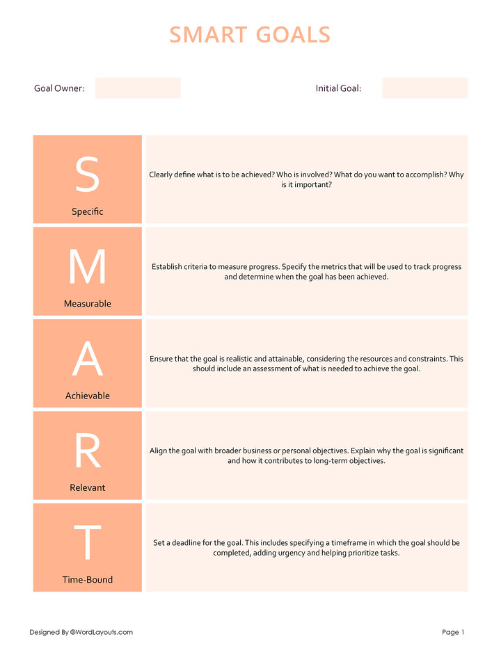 Free SMART Goal Setting Templates - WordLayouts