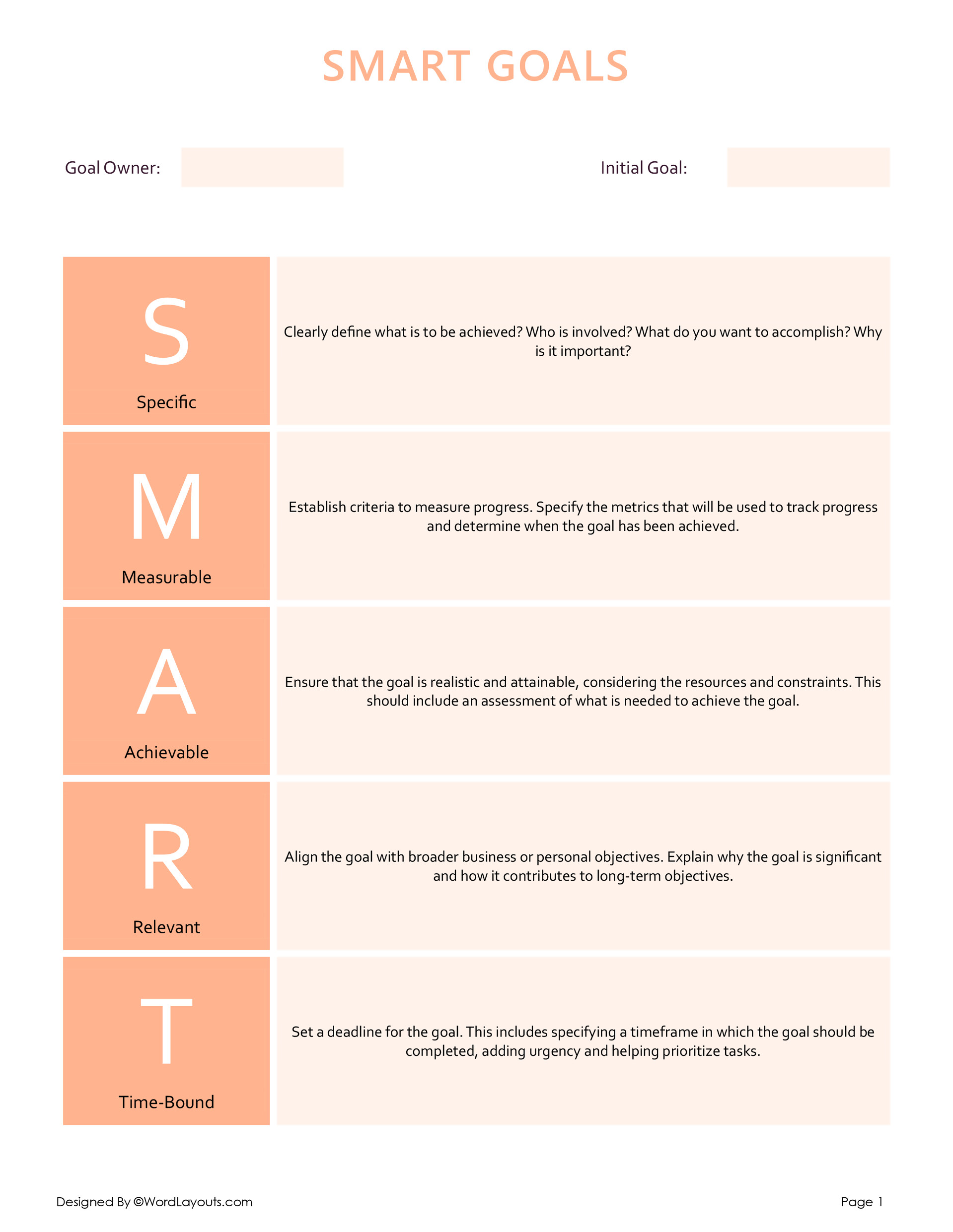 Effective Goal-Setting Template: SMART Approach - WordLayouts