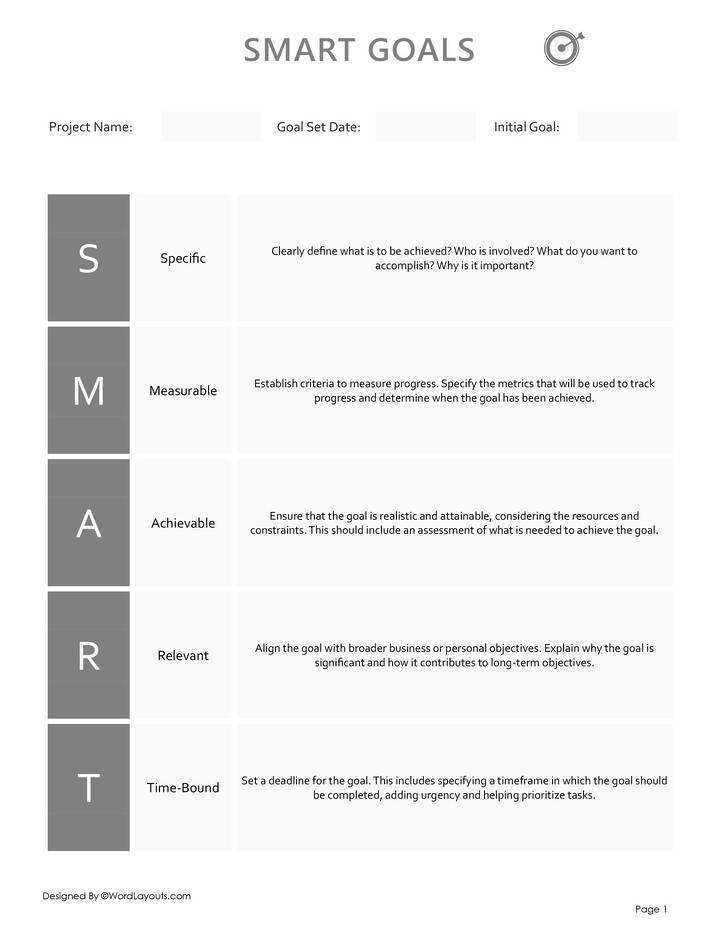 Free SMART Goal Setting Templates - WordLayouts