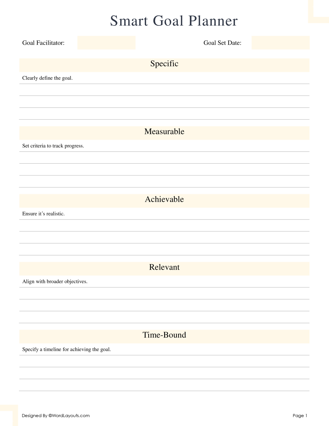 Free SMART Goal Setting Templates - WordLayouts