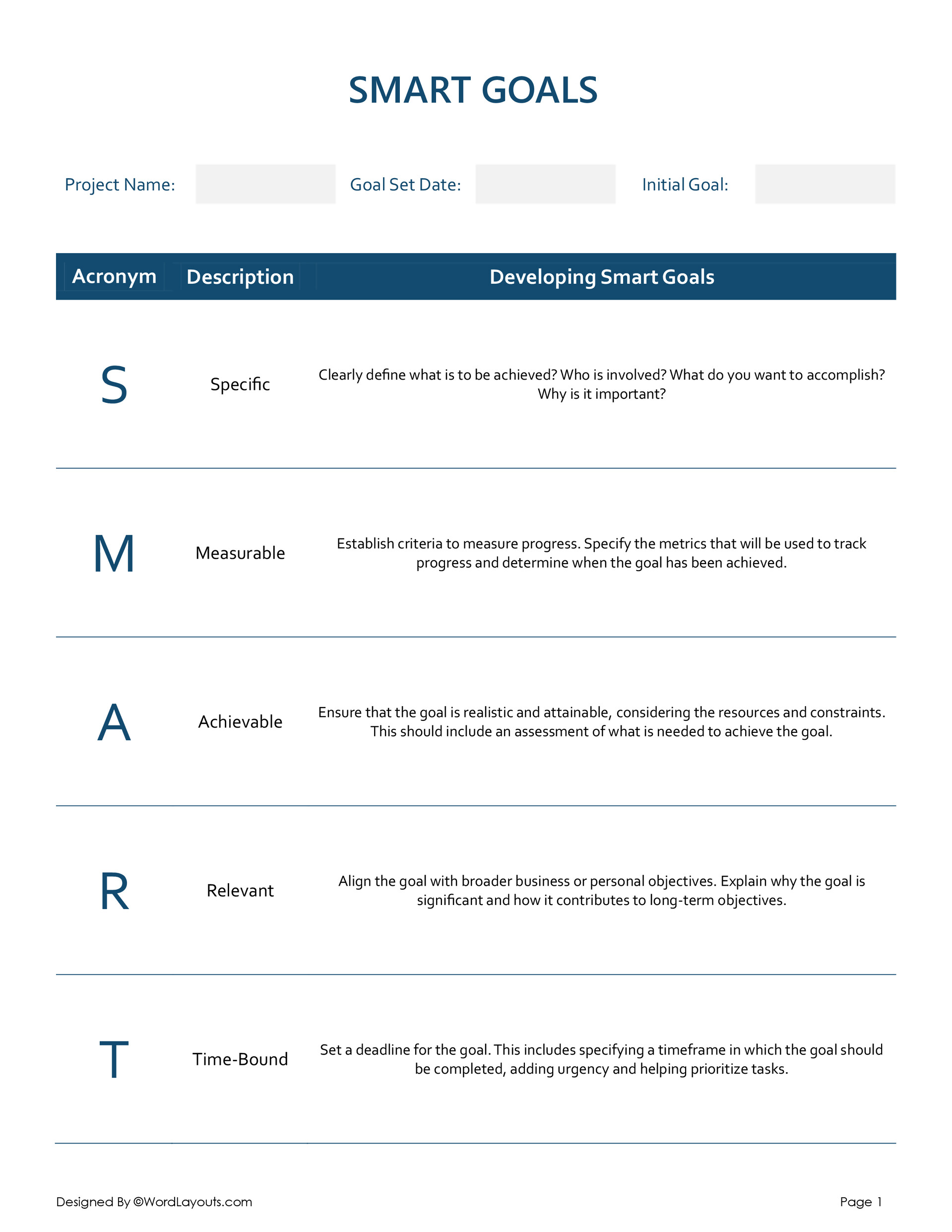 SMART Goals Framework Template - WordLayouts
