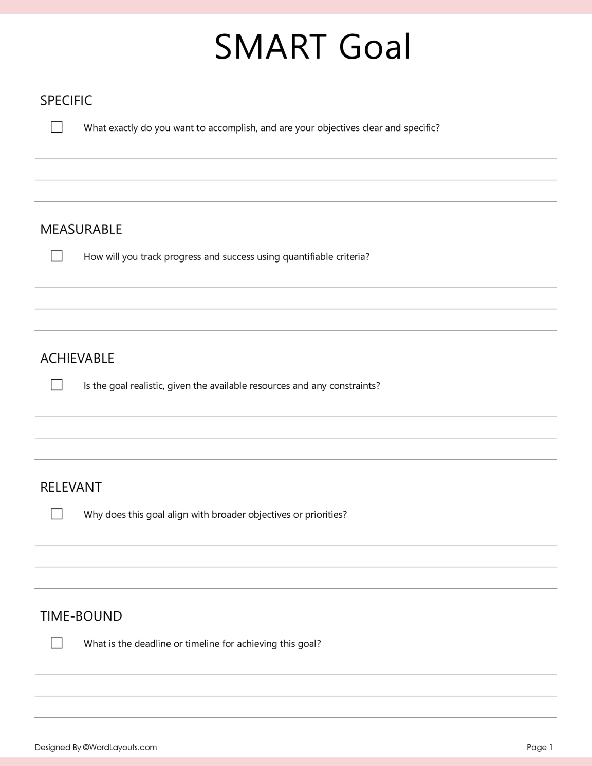 Free SMART Goal Setting Templates - WordLayouts