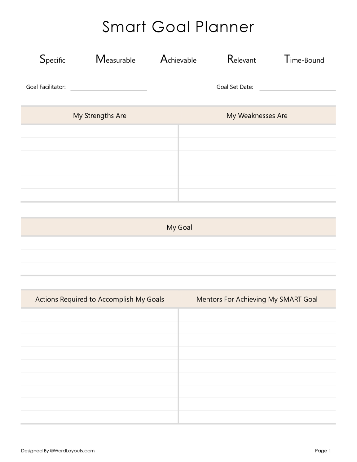 Free SMART Goal Setting Templates - WordLayouts
