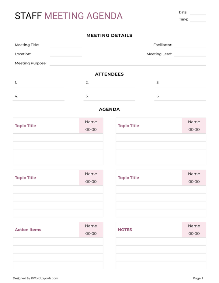 Free Staff Meeting Agenda Templates WordLayouts