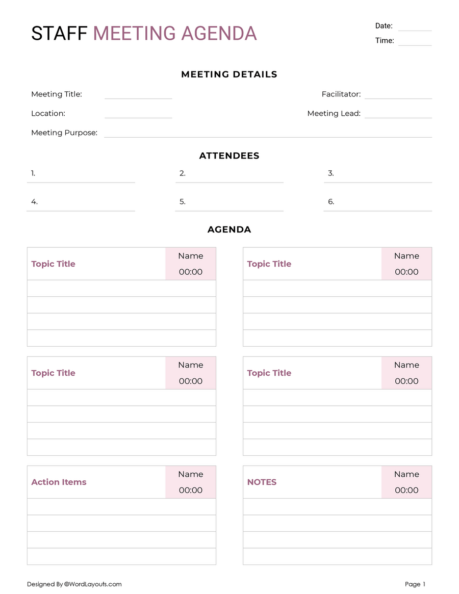 Minimal Staff Meeting Organizer Template - WordLayouts