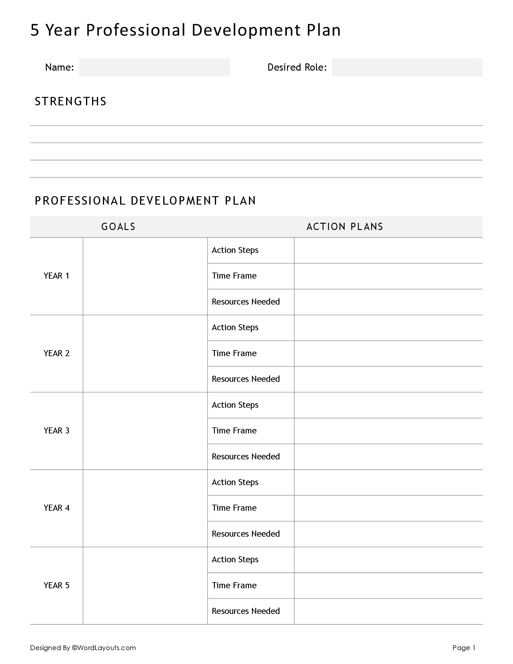 5 Year Career Development Plan Template WordLayouts 5-year-career-development-plan-template-wordlayouts