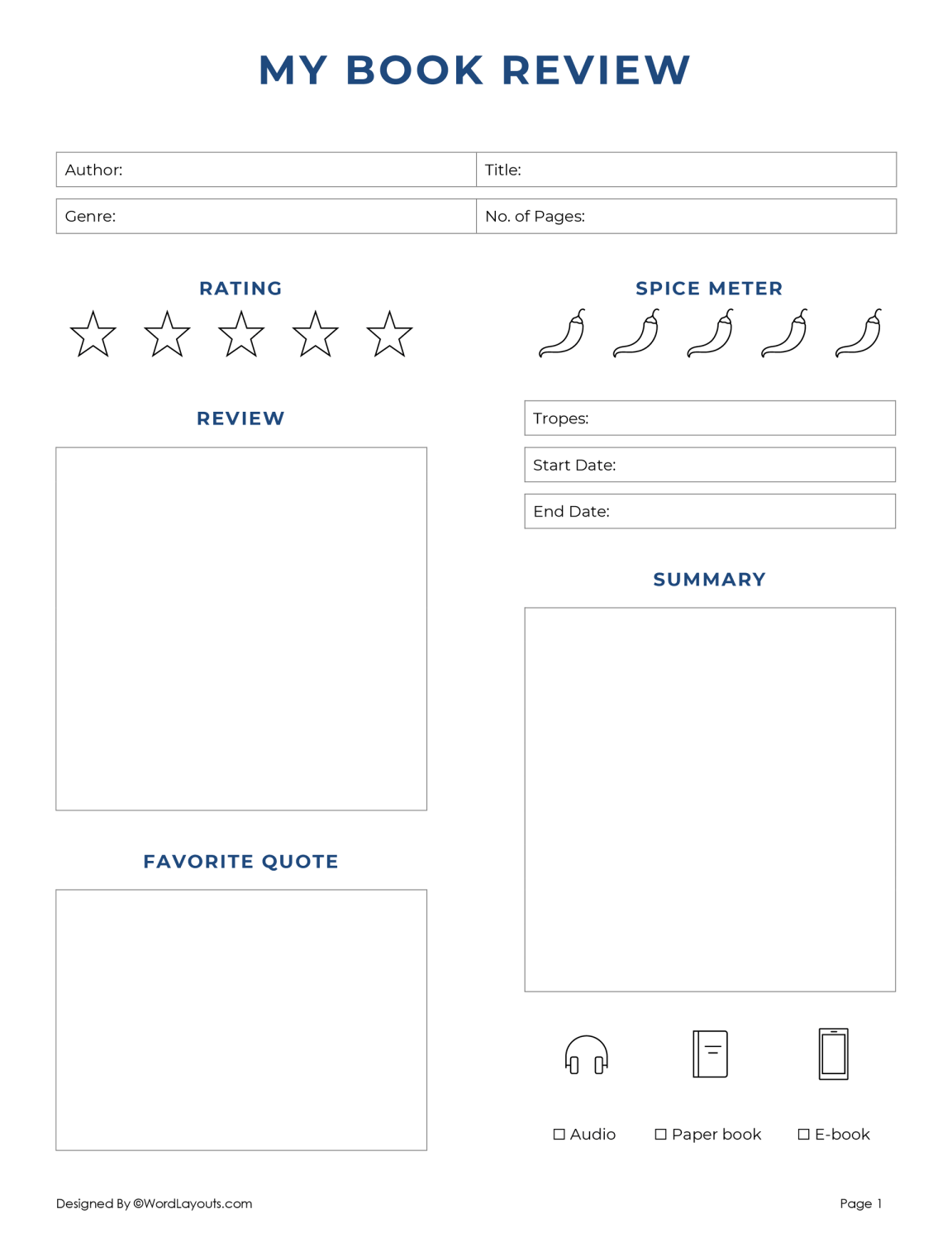 Book Analysis & Rating Page Template - WordLayouts