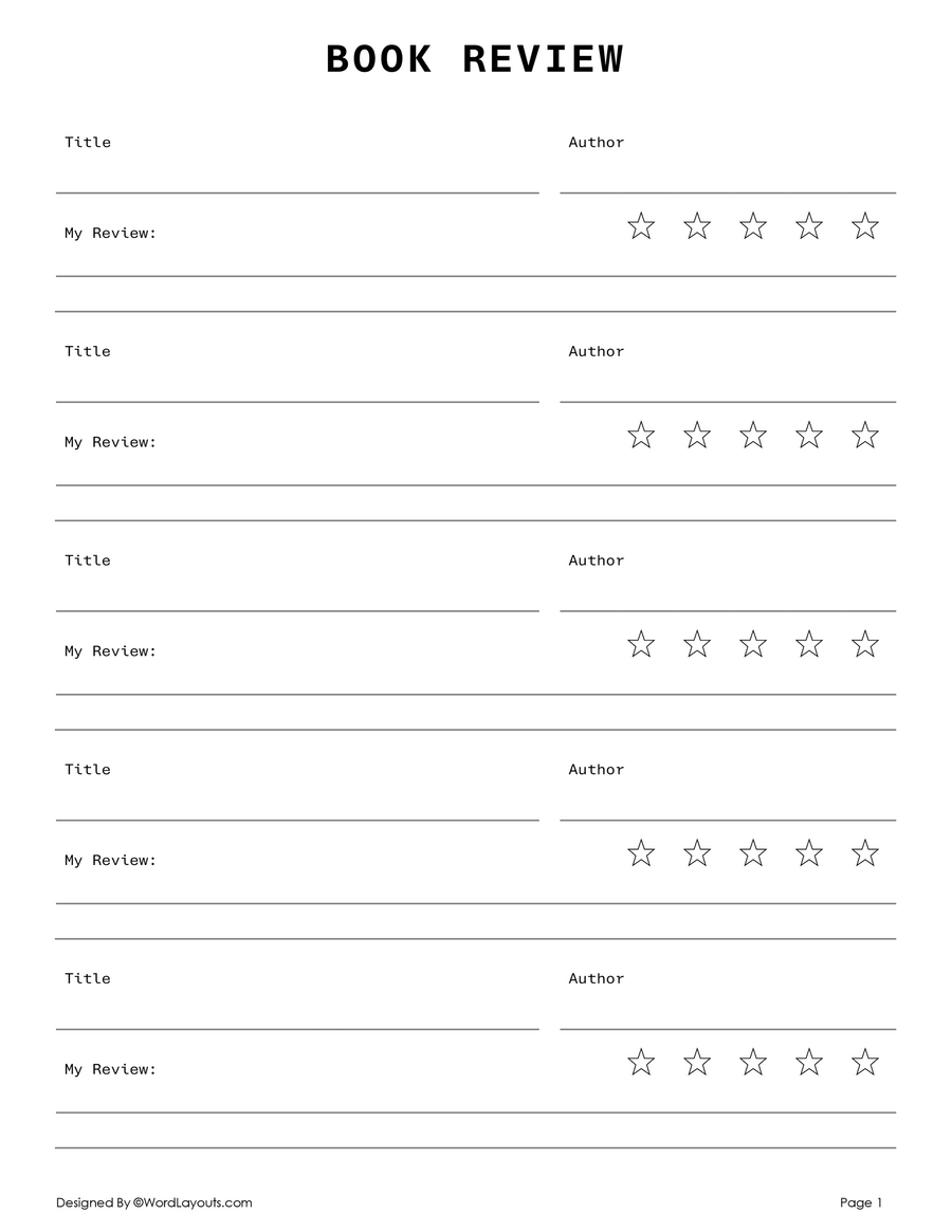 Book Review Template with Star & Spice Rating - WordLayouts