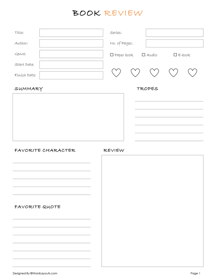 Creative Book Review Template with Drawing Space - WordLayouts