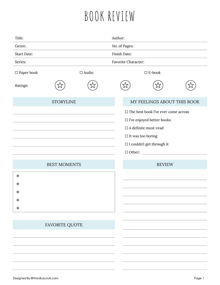 Creative Book Review Template with Drawing Space - WordLayouts