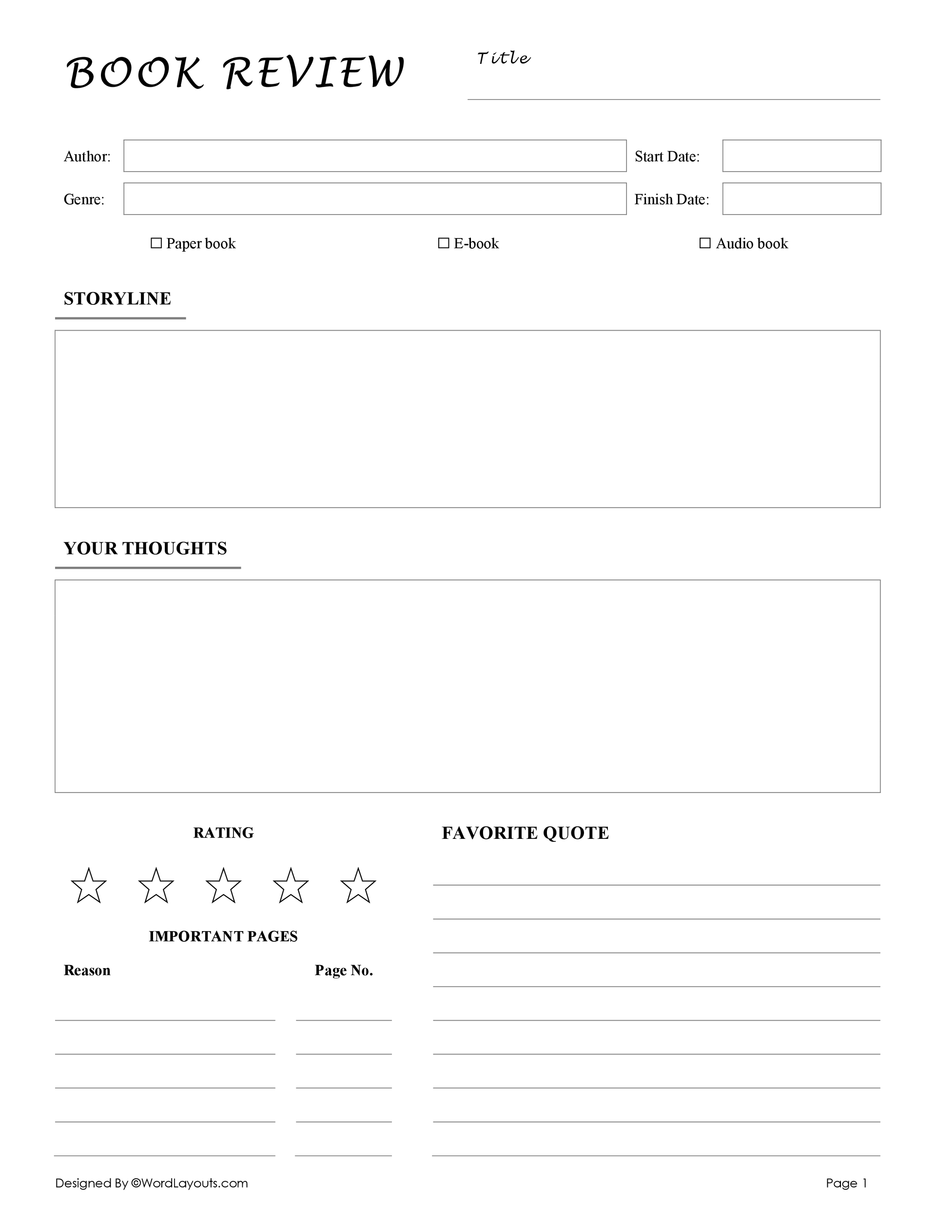 Creative Book Review Template with Drawing Space - WordLayouts