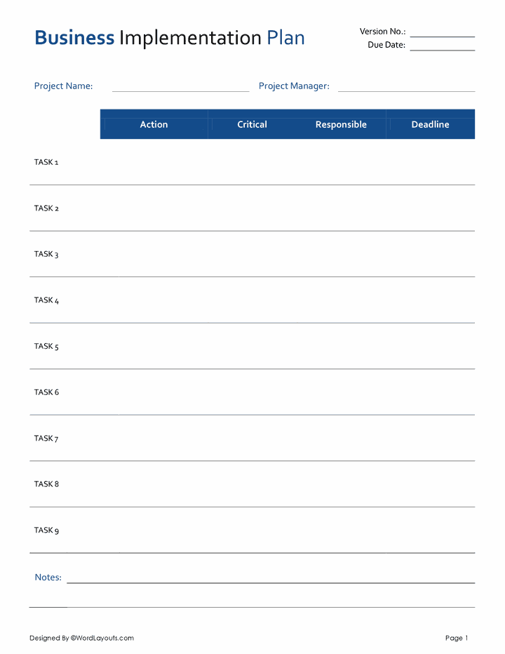 Business Implementation Plan Template - WordLayouts