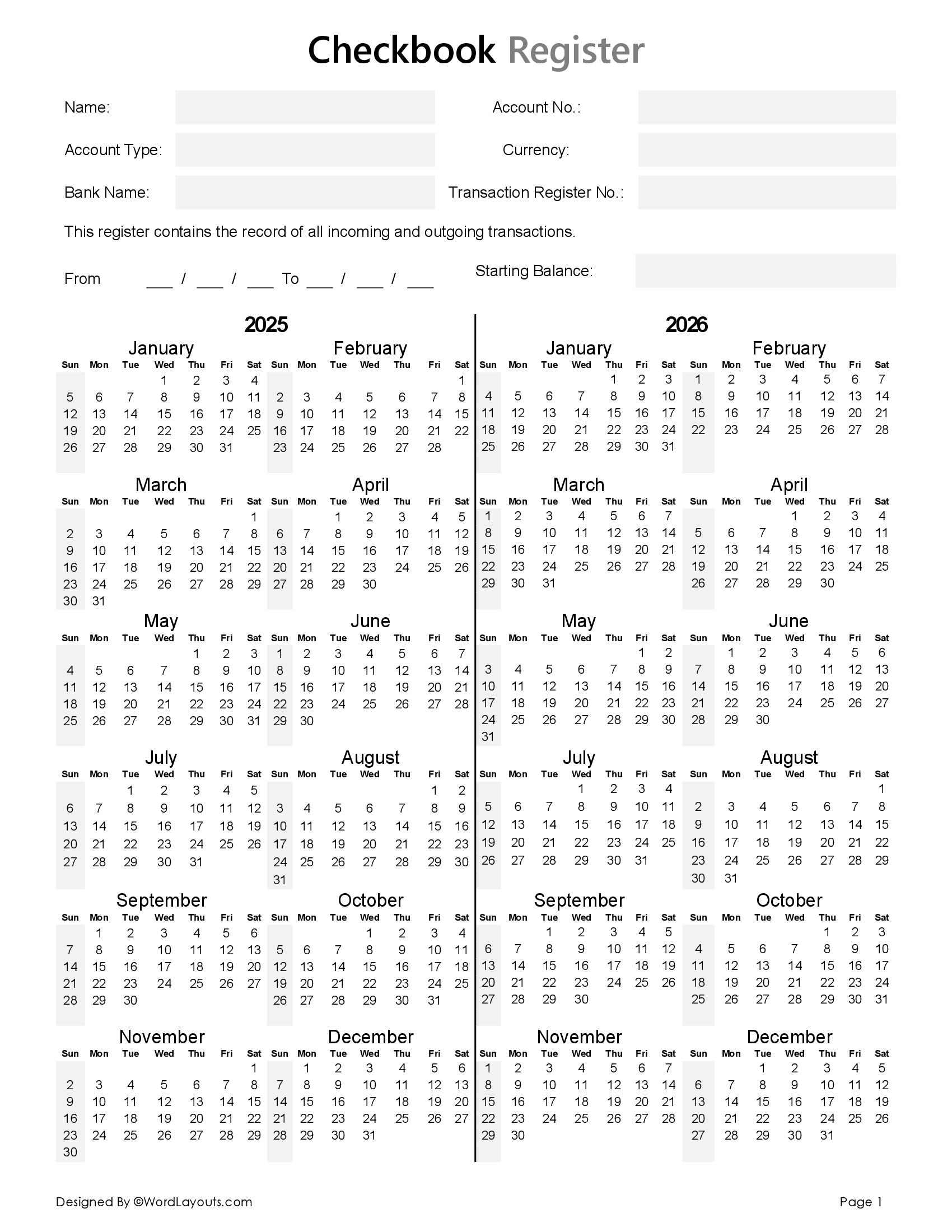 checkbook-register-template-printable-wordlayouts for Free Printable Checkbook Ledger Sheets Checkbook Register Template - Printable - WordLayouts for Free Printable Checkbook Ledger Sheets