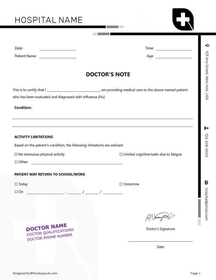 Free OB/GYN Doctor’s Note Template - WordLayouts