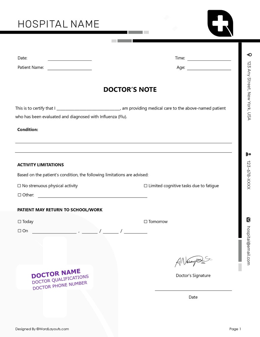 Free OB/GYN Doctor’s Note Template - WordLayouts