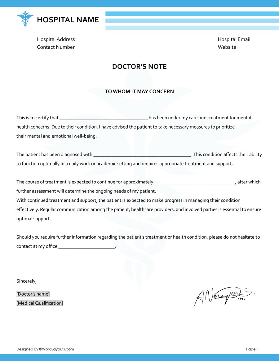 Free Doctor Note for Flu Template - WordLayouts