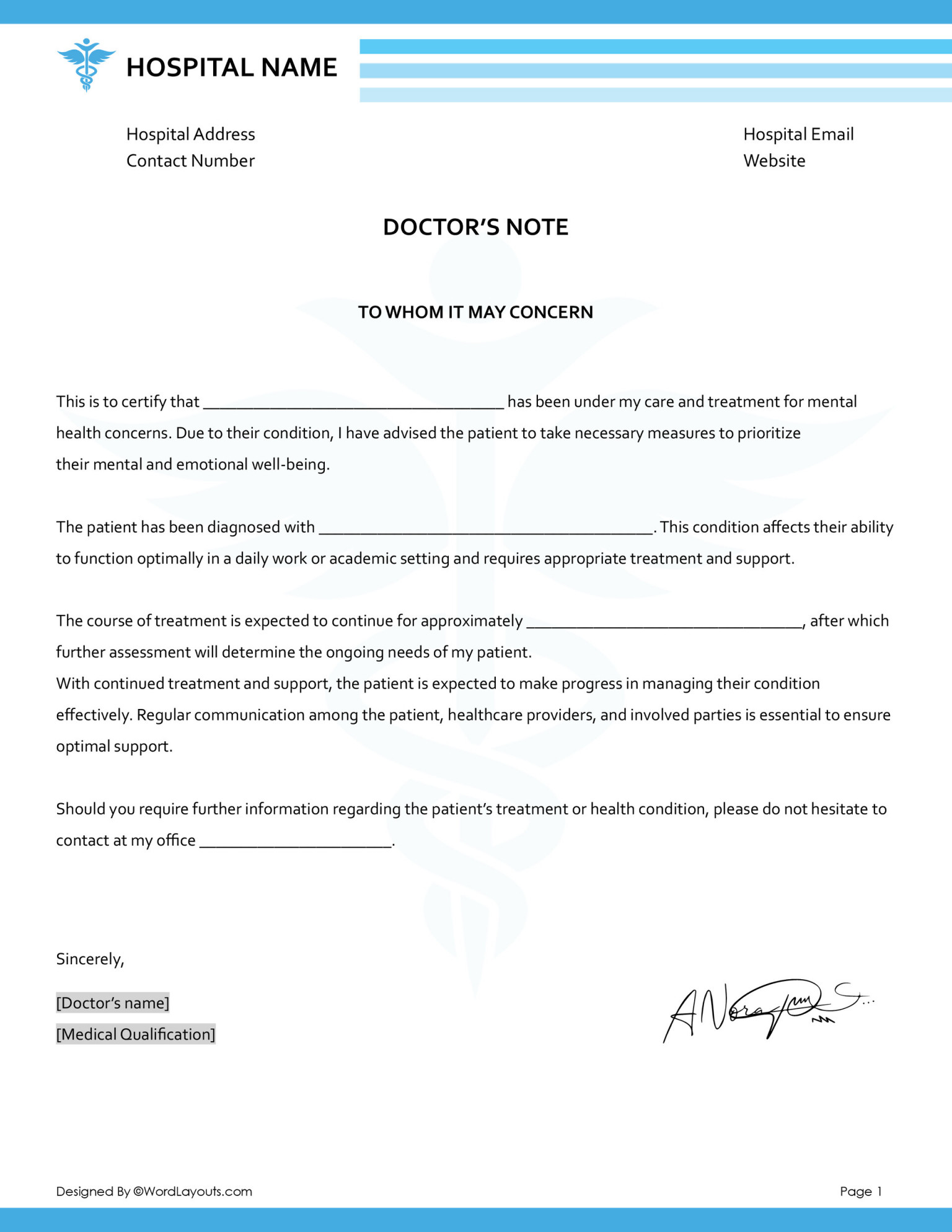 Doctor Note for Mental Health (Letter) - WordLayouts