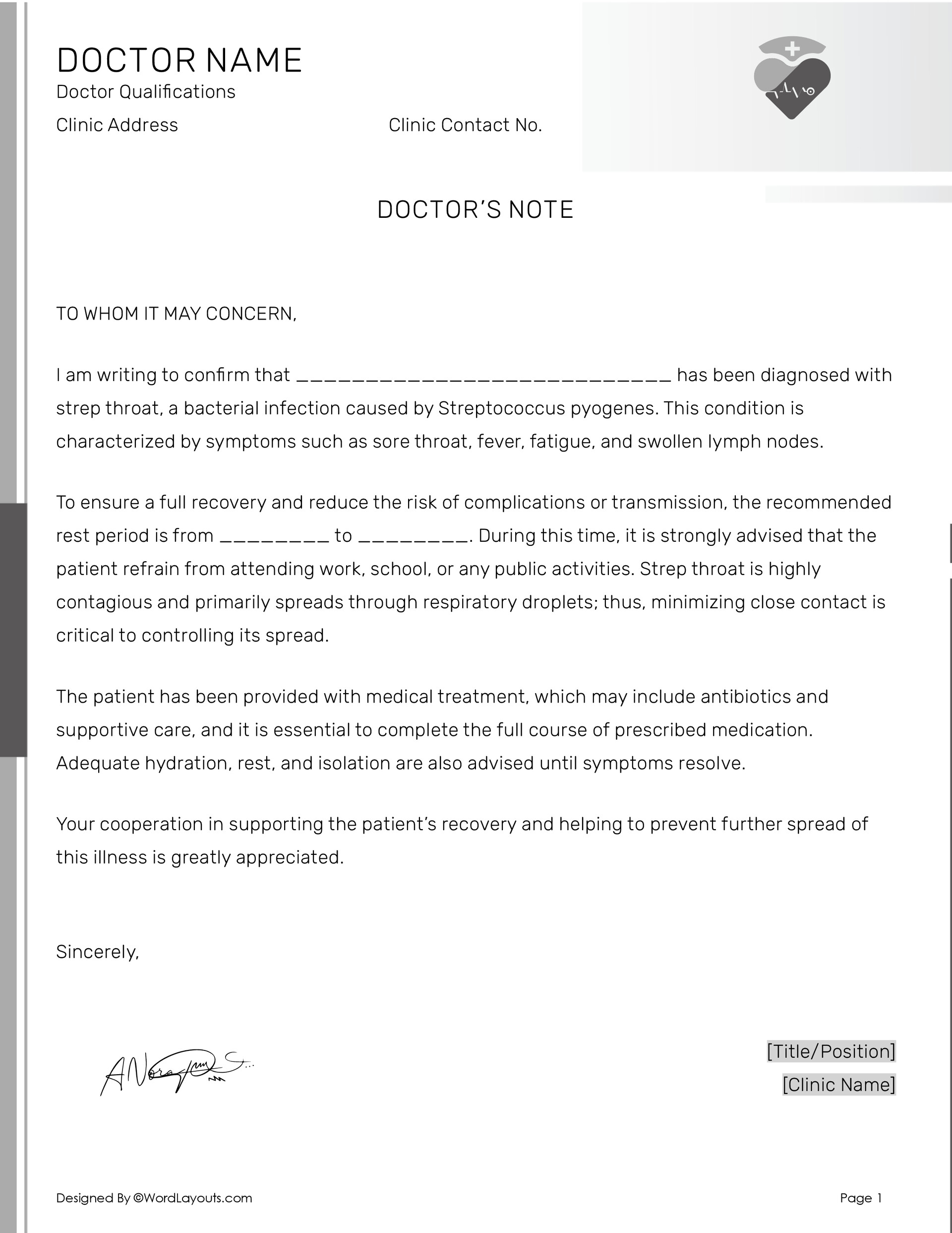 Free Doctor Note for Flu Template WordLayouts