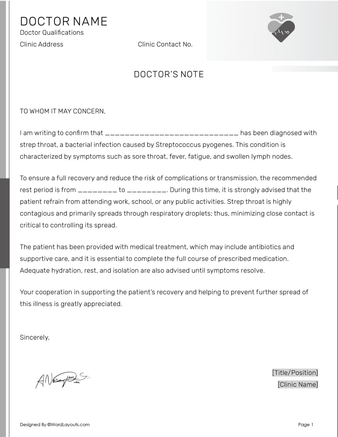 Free Doctor Note for Flu Template - WordLayouts