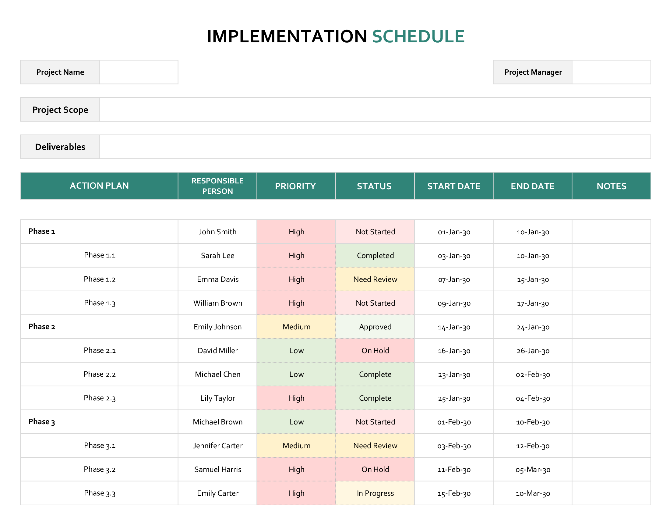 Implementation Plan Template with Gantt Chart - Excel