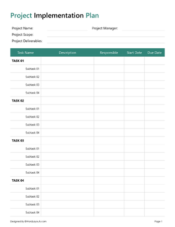 Free Implementation Plan Templates - Excel - Google Sheets