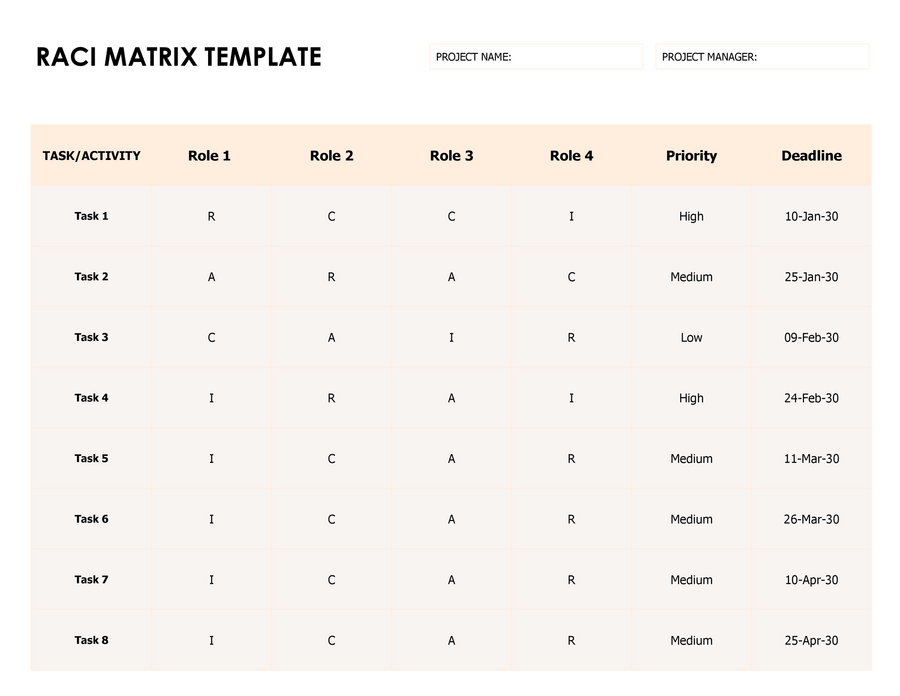Color-Coded RACI Matrix Template - WordLayouts