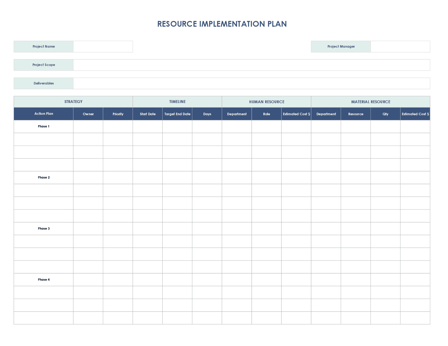 Simple Implementation Plan Template - Excel - GSheets